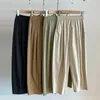 Frauenhose Capris solide lässig Leinen elastische Taille Lose Weitbein Frauenhose koreanische Mode-Knöchelhose für Frauen 2024 Spring Y240422