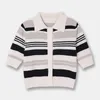 Family Color Matching Sweater Katoen Top Short Sleeve Single Breasted Striped Dames Hollow Cardigan