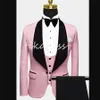 Splendido smoking di nozze jacquard rosa jacquard 2024 tre pezzi abiti da uomo con semi da ballo di lavani neri costumi da sposo Homme abiti 2024 Brazzicatore MASCULONO SMCLE Slim