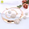 Necklace Earrings Set Fashion Dubai Gold Color Bracelet Ring For Women African Nigeria Bride Wedding Party Jewellery