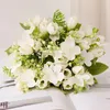 Fleurs décoratives Magnolia Bouquet artificiel 30 cm de longueur 10 têtes de soie fausse pour la cérémonie de mariage Vase de table de décoration intérieure