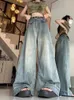 Jeans femminile femminile femminile vintage y2k jeans larghi in vita alta pantalone americano di oversize in denim gamba larga pantaloni di base dritti y240422