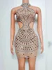 Stage Wear Shining Rhinestone Sexy See Through Mesh Women Dress Backless Transparent Party Show Po Shoot Performance Costume