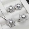Real White Black Freshwater Natural Pearl Set Womenwedding 925 Sterling Silver Necklace Earring Set Smycken Jubileumsgåva 240419