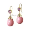 Dangle Chandelier Elegant Round Imitation Pink Pearls Earrings Exquisite Fashion Gold Color Metal Carving Purple Zircon for Women H240423