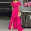 Feestjurken elegante gegolfde onregelmatige maxi avondjurk sexy v-neck hoge taille lente zomer solide slanke dames vestidos