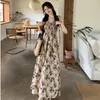 Sukienki swobodne Summer Sweet Elegancka luksusowa sukienka kantarska Slash Szyja Kwiatowa wysokiej talii plisacją długie patchwork wakacyjny styl boho