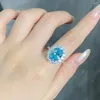 Anelli a grappolo s925 anello zircone argento femmina fiore pieno diamante blu blu tesoro uovo banchetto