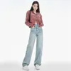 2024年春のワイドレッグジーンズの女性は、刺繍スリムフィットと多用途のストレートレッグパンツを備えた新しいデザイン