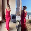 Casual Dresses Top End Women Double Layer Silk Printed Deep V-neck Tank Slim Maxi Dress Elegant Lady Sleeveless Lace-up Female Prom Gown