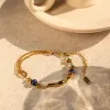 Strands Uworld Natural Lapis Stone Bracciale 18K PVD PVD Gold in acciaio inossidabile perle estetiche perle di perle di perle per le donne waterpr