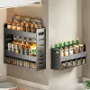 Racks Kitchen Accessories 1/2/3Layers Space Aluminum Spice Rack Seasoning Storage Rack Door Spices Jars Condiments Kitchen Organizer