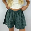 Kvinnors shorts Kvinnor Sidknapp Löst avslappnad elastisk hög midja rutig/randig tryckt lounge y2k retro vintage korta byxor