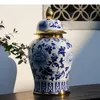 Storage Bottles Gold Plated General Jar With Lids Blue And White Porcelain Jars Cosmetic Containers Artificial Flower Decorative Vase