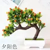 Dekorativa blommor konstgjorda växtgäst-hälsning tall trädkrukta bonsai trädgård balkong dekoration falska växter el desktop ornament