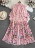 Casual jurken 2024 Fashion Boheemse bloemenjurk dames Turtleneck lange lantaarn mouw bloemenprint losse veter riem chiffon gewaad