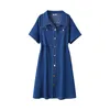 150 kg Plus Size Womens Sommer Lose Lose kurzärmelige Polo -Kragenklappe Workwear Denim Shirt Kleid Blau 5xl 6xl 7xl 8xl 9xl 240417