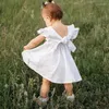Girl Dresses Carina Bowknot bambine abito da festa bianca in cotone traspirante per 1 2 3 4 5 anni bambini a-line.