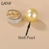 Örhängen laya real 925 Sterling Silver Shell Pearl örhängen Guld Fashion Shining Zircon Drop örhängen för kvinnor Original Moderna smycken