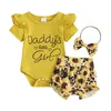 Vêtements Ensembles de vêtements de bébé nés en été Né des vêtements imprimés Ruffles Bodys à manches courtes Bodys Floral High Shorts Bolds Bandle