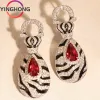 Sets QueXiang 2023 New S925 Sterling Silver Modern Retro Zebra Pattern Ruby Earring Set Women's Jewelry Charm Fashion Luxury Gift