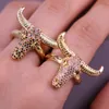 5st Design Cool Bull Head Ring for Women Copper Pave CZ Zircon Jewelry Animal Ox Horn Men Gift 240420