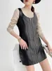 Casual Dresses Fashion Women Slim Fit Zipper ärmlös tankklänning Natural Sheepskin äkta läder en linje Mini Ladies Spring Sundress