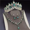 Necklaces Korean Crystal Bridal Jewelry Sets for Women Fashion Tiaras Earrings Necklace Crown Bride Wedding Dubai Jewelry Set Accessories