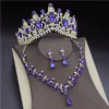 Necklaces Korean Crystal Bridal Jewelry Sets for Women Fashion Tiaras Earrings Necklace Crown Bride Wedding Dubai Jewelry Set Accessories