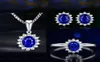 Neuankömmling Saprkling Luxus -Schmuckset 925 Sterling Silber Oval Cut Blue Sapphire CZ Diamond Women Hochzeit Ohrring Ring Halskette2907782