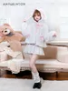 Giacche da donna dolce ragazza imitare rex peli peluche donne autunno inverno giapponese kawaii addensare orecchie caldi con cappuccio