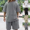 Parcours masculin Streetwear Oversize Trendy Men's Jacquard Checkerboard printemps / été lâche Sports Sports décontractés deux pièces pour hommes pour hommes