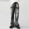 Women's Jeans Mens Y2K womens jeans oversized denim pants straight Trousers patches black Gothic luggage jeans Y2K street clothing Techwear mens yq240423