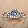 Bands Huitan 2022 Modern Design Femme's Maridings Charming Blue Cubic Zirconia High Quality Color Color Ring Engagement Bijoux