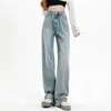 Dames jeans zomer baggy jeans broek hoge taille voor vrouwen 2023 kwaliteit donkergrijs denim wide been broek y2k strtwear pantn femme bleu y240422
