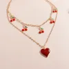 Ожерелья aihua boho золотой цвет красное сердце вишневое колье романтическое сладкое простые ожерелья клавиля для женщин -воротничков модные украшения подарки