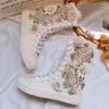 Scarpe casual originale per le perle fiore diamante in tela alta in tela dolce stivali da donna vulcanizzata femmina