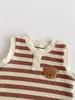 Baby Boy Romper 03Years Born Kids Girl Mouwloze Oneck Cartoon Bear Striped Bodysuit OnePieces Outfits Zomerkleding 240416