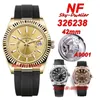 NF Orologi di lusso N Super 42mm Gold giallo 326238 A9001 MENS AUTOMATIC OROLOGIMENTO SAPPHIRE COMPOLE CAMPAGNE CINTURA GUSCA GENSI