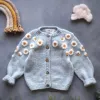 Cappotti neonati neonati principessa ricamo floreale in maglia cardigan per bambini abiti da maglione per bambini abiti da maglieria per bambini 07y