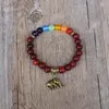 Pulseras de encanto hechas a mano Mujeres vintage originales cuentas de madera Elefante Mala Chakra Bracelet Yoga Healing Seven Strand