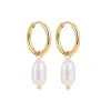 Clips Minimalist Eardrop Pearl Small Hoop Earrings for Women Gold Color Stainless Steel Circle Huggies Hoops Ear Buckle Jewelry 2022