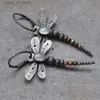 Dangle Chandelier Vintage Silver Color Dragonfly Earrings Ethnic Metal Inlay Moonstone Two Tone Beaded for Women Jewelry H240423