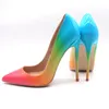 Elbise Ayakkabı Moda Kadınlar Pompalar Lady Rainbow Shiny Deri Deri Posty Toe Yüksek Topuklu Büyükler 33-43 12cm 10cm 8cm Stiletto