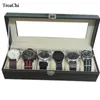 6 slots zwarte PU pols horloge sieraden display opslag organizer kast glazen cover mechanische heren horloges reishouder cadeaubon 240408