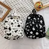 Backpack Cow Pattern Canvas Cute School Bag Black Spot Bump Color Student