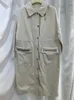 Trench Coats pour femmes 24 b / c en coton peigné lâches grandes poches zipper perlé vieillit décontracté à la veste de brise-vent en milieu de longueur