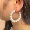 Boucles d'oreilles simulées boucles d'oreilles en perles pour les femmes tempérament simple cercle rond suspendu l'oreille de mode de mariage bijoux de la Saint-Valentin