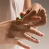 Groupes vintage Croissant Chunky Ring Round Round White Pearl Perles Green Stone Rings for Women Charm Wedding Bijoux Gift