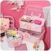 Bins Cute Cartoon Plastic Small Medicine Box Family Spare Medical Storage Boxes Multi Layer Makeup Nail Art Mask Large Storage Box